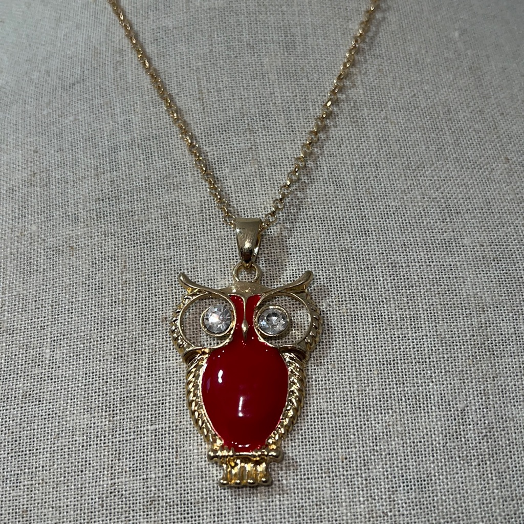 New Amrita Singh Red Enamel And Austrian Crystal Owl Pendant Necklace 8$